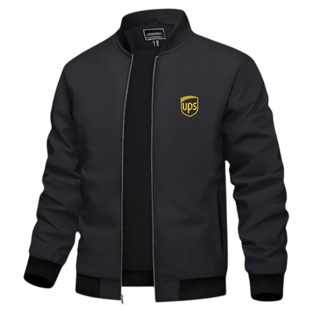 Men's UPS Logo Embroidered Light Weight Bomber Jacket -Black
